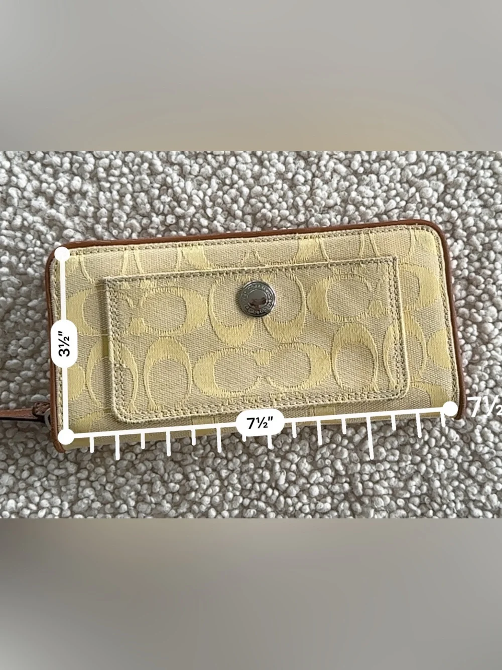 RARE Vintage Coach C Print Canvas Yellow Zip Around Accordion Wallet Y2K